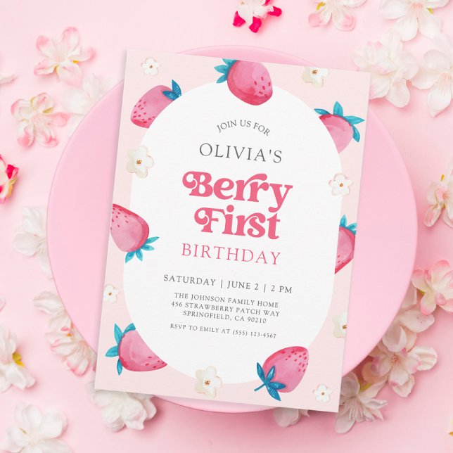 Berry 1st Birthday Strawberry First Birthday Party Invitation (Creator Uploaded)