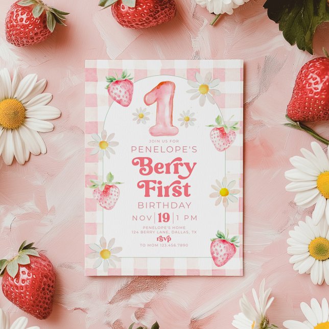 Berry 1st Birthday Strawberry Invitation  (Creator Uploaded)