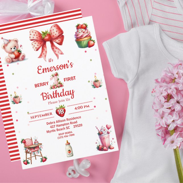 Berry 1st  Birthday Strawberry Party Invitation (Creator Uploaded)
