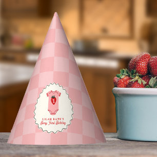 Berry 1st Birthday Strawberry Shirt Chequerboard Party Hat