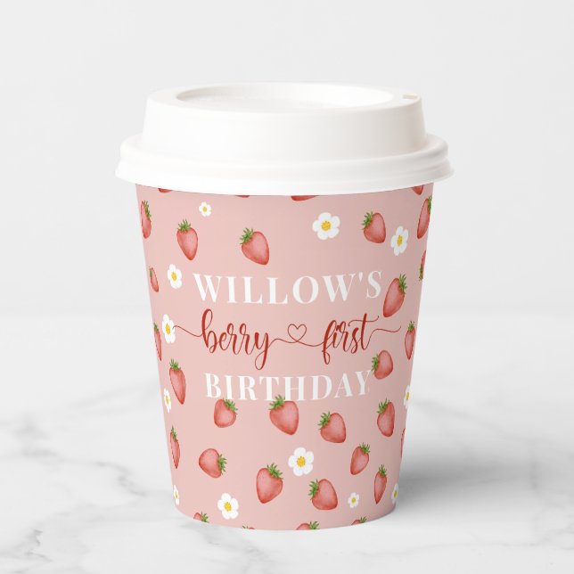 Berry 1st Birthday Strawberry Themed Paper Cups (Front)