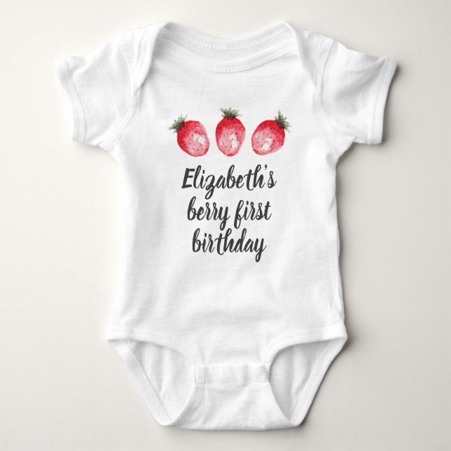 Berry 1st Birthday Strawberry Watercolor Baby Body Bodysuit (Front)