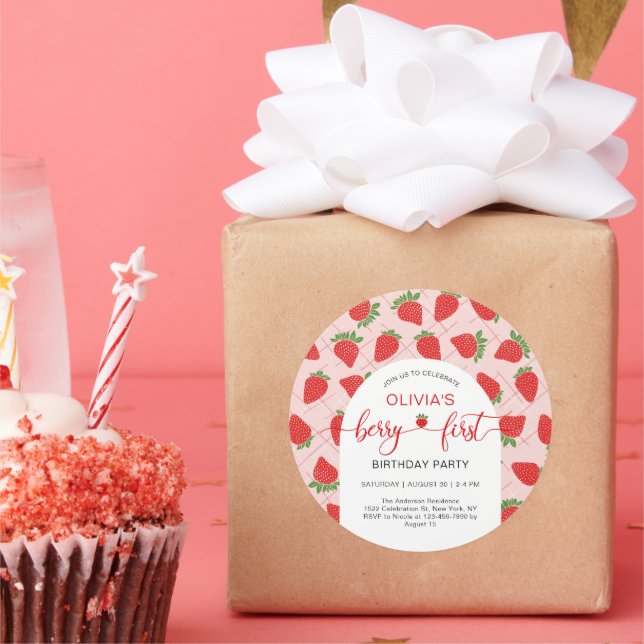Berry 1st First Birthday Party Classic Round Sticker (Party)