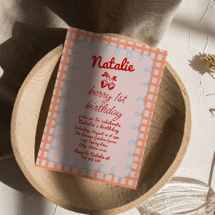 Berry 1st Hand Written Drawn Strawberry Birthday  Invitation