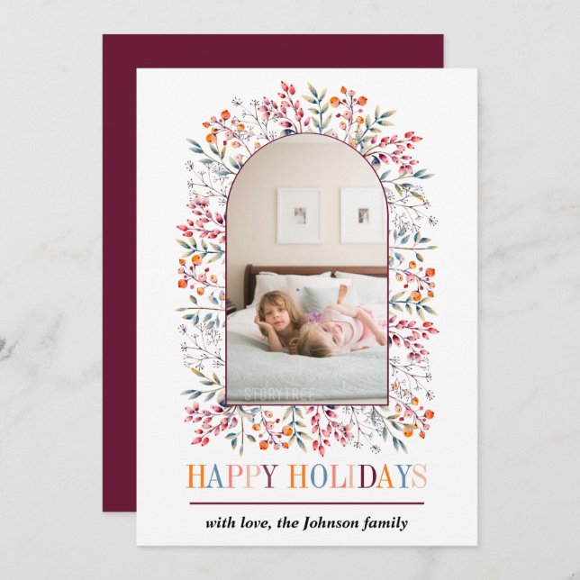 Berry and leaf arch colourful Christmas photo Holiday Card (Front/Back)