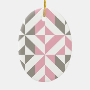 Berry and Silver Geometric ZigZag Ceramic Ornament