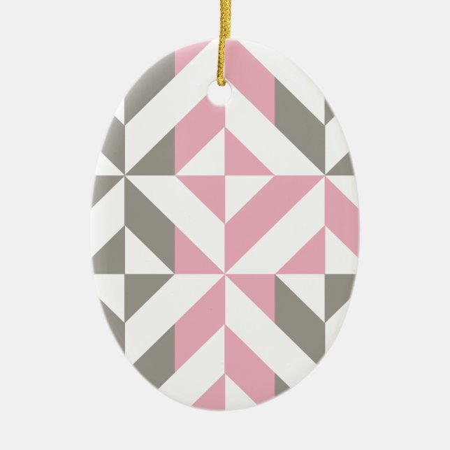 Berry and Silver Geometric ZigZag Ceramic Ornament (Front)