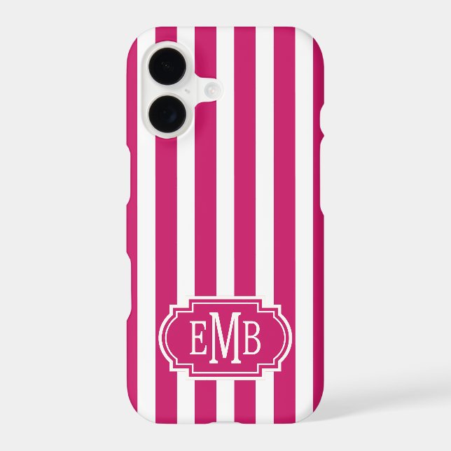 Berry and White Monogrammed Stripes Case-Mate (Back)
