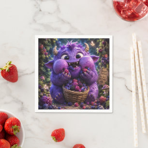 Berry Bandit Cute Monster Fantasy Woodland Art Napkin