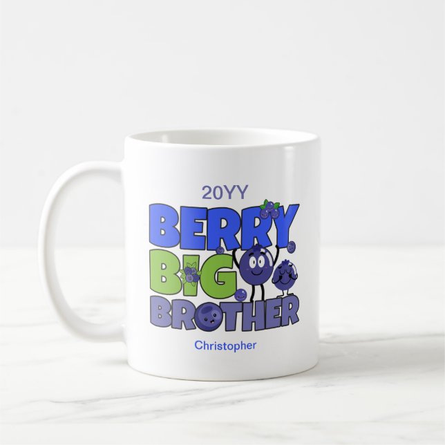 Berry Big Brother - Sibling Blueberry Pun Coffee Mug (Left)
