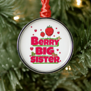 Berry Big Sister - Cute Strawberry Pun Metal Ornament