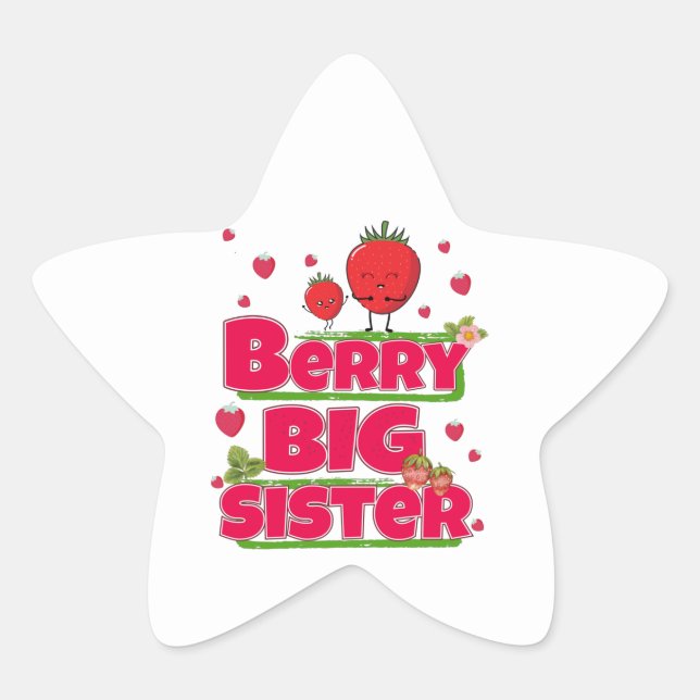 Berry Big Sister - Cute Strawberry Pun Star Sticker (Front)