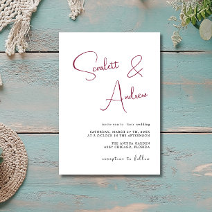 Berry & Black Minimal Modern Calligraphy Wedding Invitation
