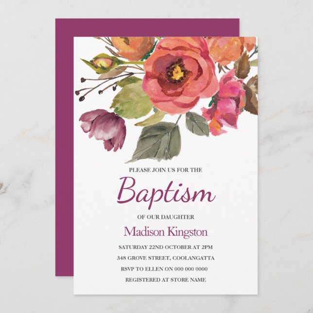 Berry Bliss Fall Flowers Baptism Invite (Front/Back)
