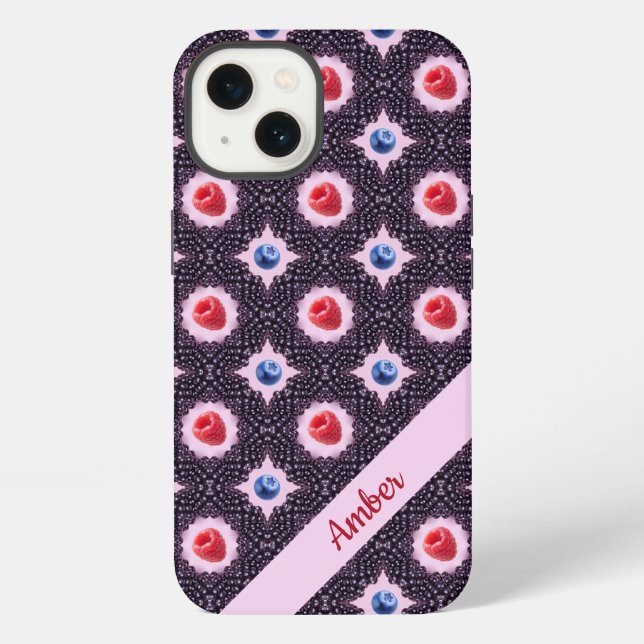 Berry Bliss Pattern with Custom Name iPhone Case (Back)