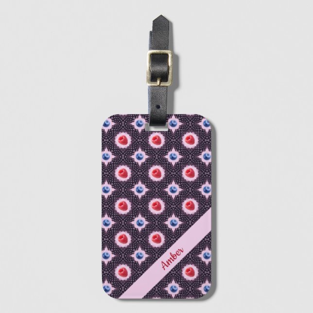 Berry Bliss Pattern with Custom Name Luggage Tag (Front Vertical)