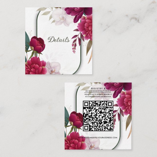 Berry Bloom Garden Floral Glam Wedding Details Square Business Card (Front/Back)