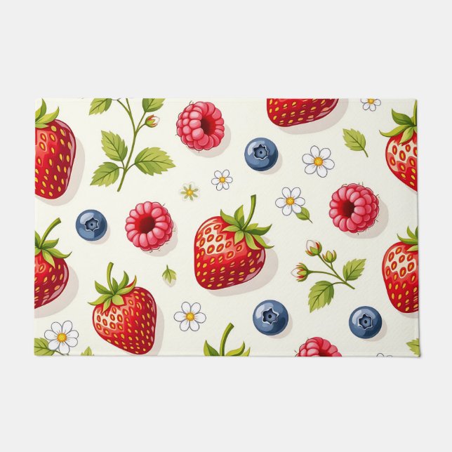 Berry Blossom Pattern Fresh Summer Fruits Doormat (Front)