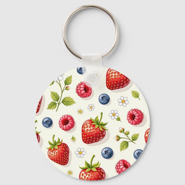 Berry Blossom Pattern Fresh Summer Fruits Key Ring (Front)