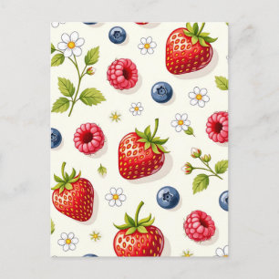Berry Blossom Pattern Fresh Summer Fruits Postcard