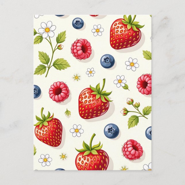 Berry Blossom Pattern Fresh Summer Fruits Postcard (Front)