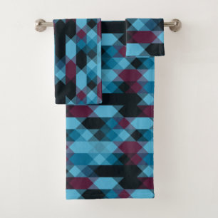 berry blue and ebony geometric bath towel set
