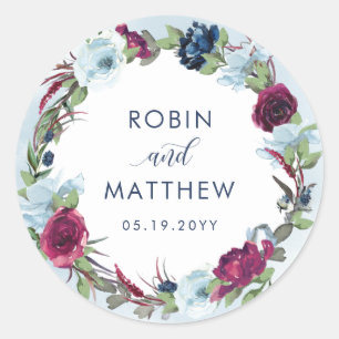 Berry, Blue Burgundy Floral  Favour/ Envelope Seal