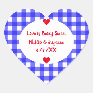 Berry Blue Gingham Wedding Favour Jelly Jar Labels