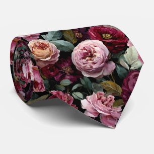 Berry & Blush Pink Peony Floral Wedding Tie