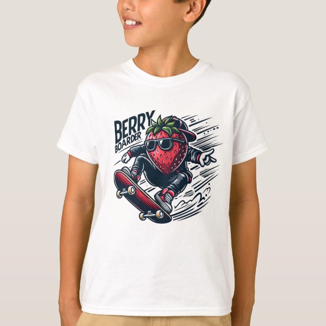 Berry Boarder – Skateboarding Strawberry  T-Shirt (Front)