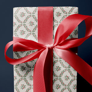 Berry Botanical Diamond Pattern Christmas Holiday Wrapping Paper