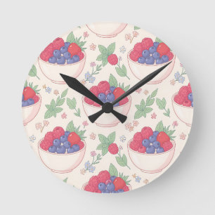 Berry Bowl Pattern Pastel Round Clock