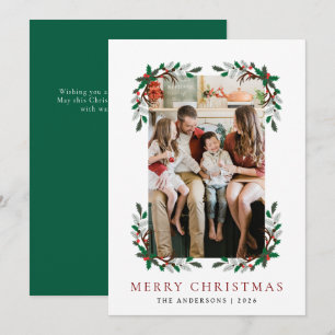 Berry Branch Frame Christmas Family 1 Photo Holiday Card