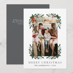 Berry Branch Frame Christmas Family 1 Photo Holiday Card