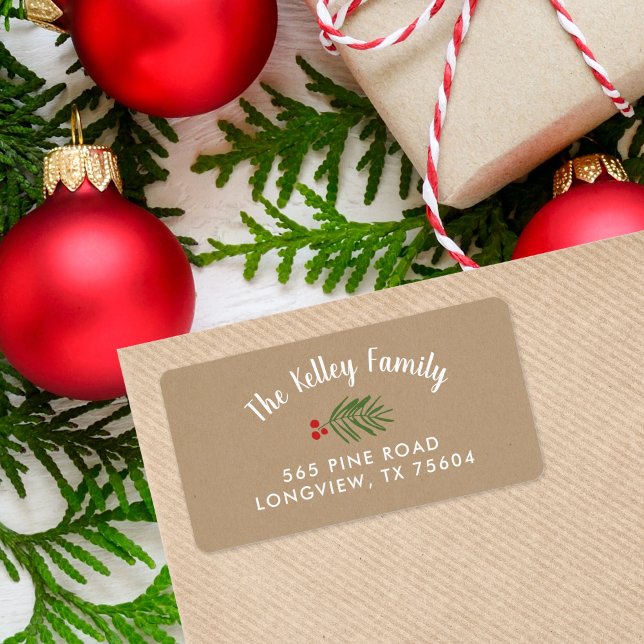 Berry Branch Kraft Holiday Return Address Labels (Creator Uploaded)