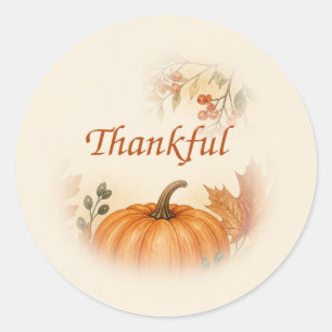 Berry Branch Watercolor Pumpkin Thanksgiving Classic Round Sticker