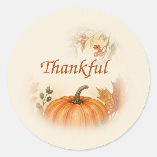 Berry Branch Watercolor Pumpkin Thanksgiving Classic Round Sticker