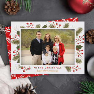 Berry Branches Frame   Modern Christmas Photo Flat Holiday Card