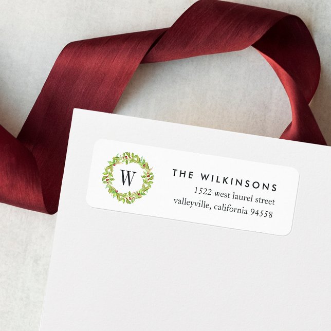 Berry & Bright | Holiday Monogram Return Address Label (Creator Uploaded)