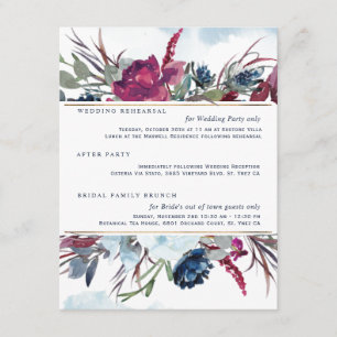 Berry Burgundy  Blue Floral Wedding Details Enclosure Card