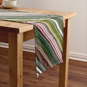 Berry Bush Green and Red Stripe Short Table Runner