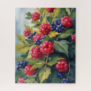 Berry Bush Raspberry Blackberries Watercolor Fruit Jigsaw Puzzle