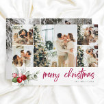 Berry Calligraphy Merry Christmas 7 Photo Holiday Card<br><div class="desc">Celebrate the season with our beautifully personalised Christmas card, perfect for sharing your family’s joy. The front of the card showcases five of your favourite photos, creating a heartfelt display of cherished moments. Below the photos, a delicate watercolor berry illustration frames the festive "Merry Christmas" greeting in elegant calligraphy, adding...</div>