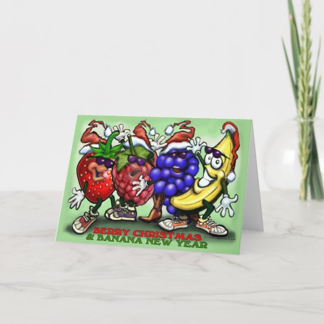 Berry Christmas Banana New Year Holiday Card (Front)