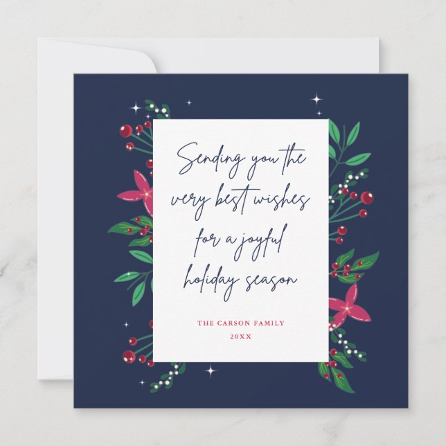 Berry Christmas Holiday Floral Flat Greeting Card (Front)
