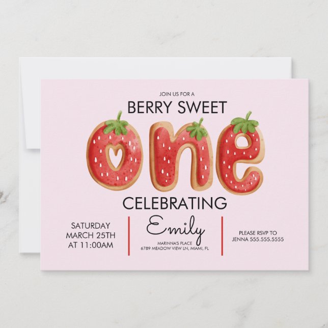 Berry Cookies One Plaid Pink Red Birthday Party  Invitation (Front)