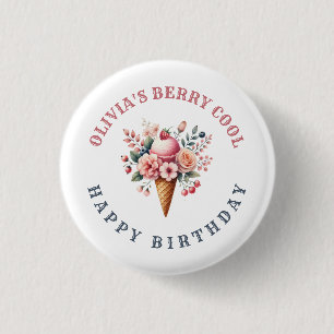 Berry Cool Happy Birthday Ice Cream Party 3 Cm Round Badge