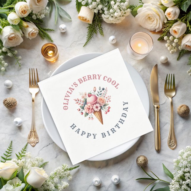 Berry Cool Happy Birthday Ice Cream Party Napkin (Creator Uploaded)