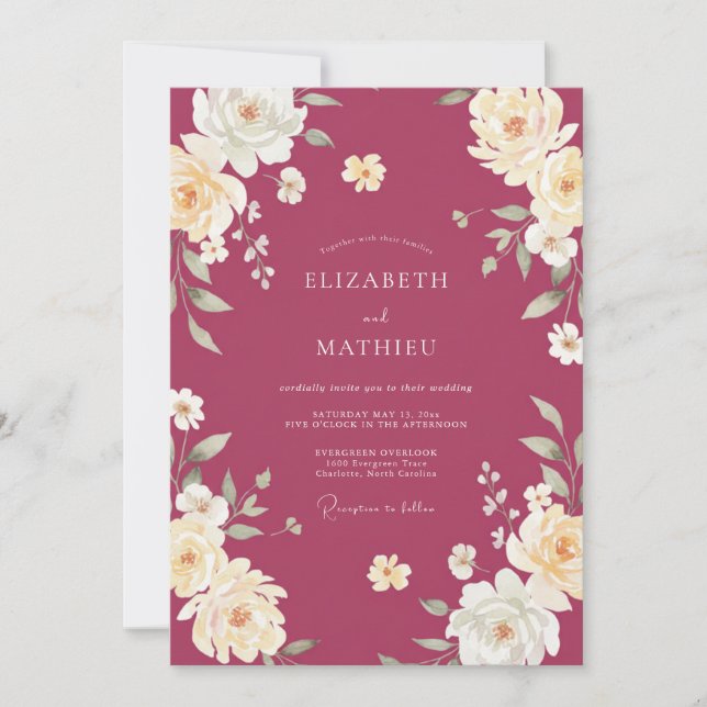 Berry Cream Peony Wedding Invitation (Front)