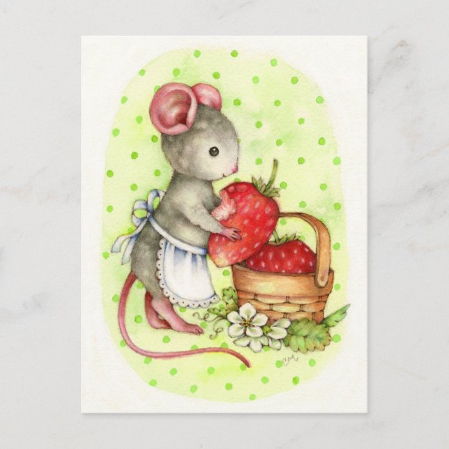 Berry Delicious - Cute Mouse Art Postcard (Front)